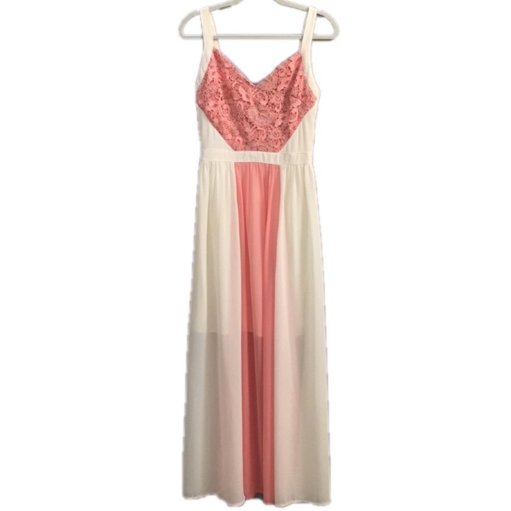 Marineblu Sleeveless V-Neck Open Back Lace Panel Maxi Dress